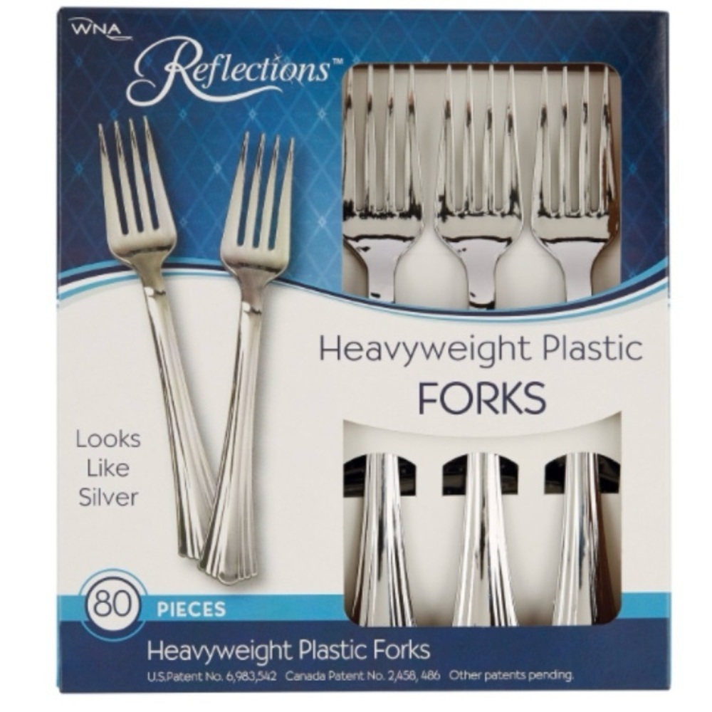 WNA Reflections Heavyweight Plastic Utensils Forks, Silver 80/box